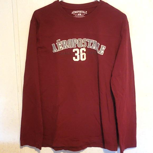 Aeropostale League Champs 36 Long Sleeve Tee sz M Burgundy - Picture 1 of 5